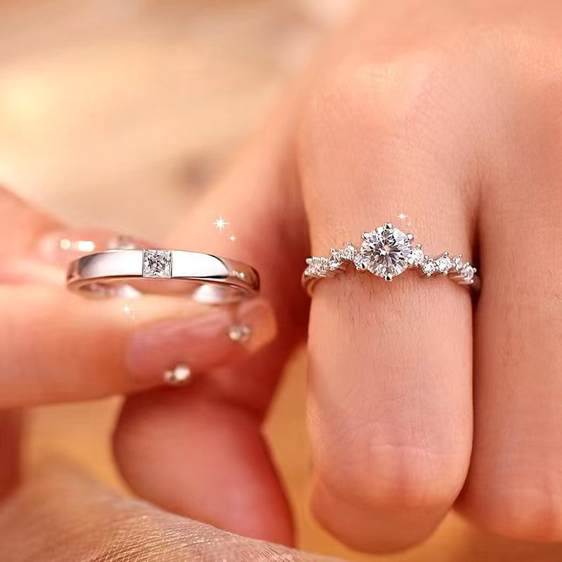 Starry Trails Couple Ring Set | Adjustable Moissanite Engagement & Wedding Rings
