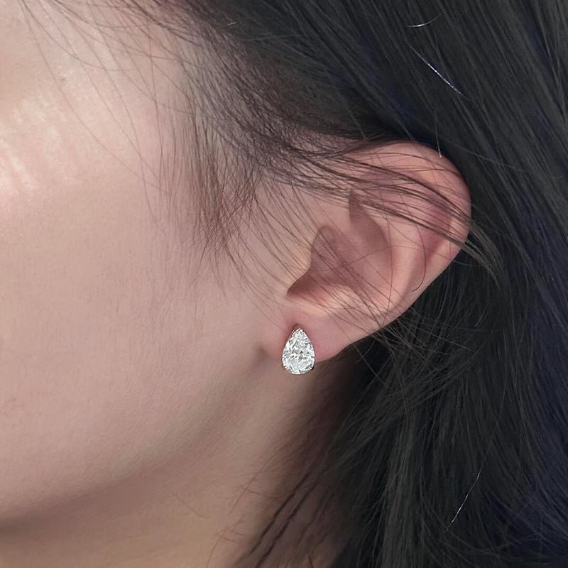 Pear Cut Diamond Stud Earrings Minimalist Teardrop Sparkle Earrings for Women