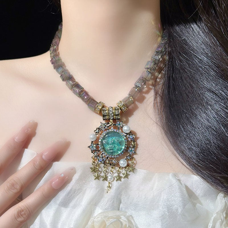Vintage Baroque Multi-Layer Crystal & Pearl Pendant Necklace