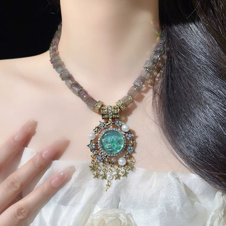 Vintage Baroque Multi-Layer Crystal & Pearl Pendant Necklace