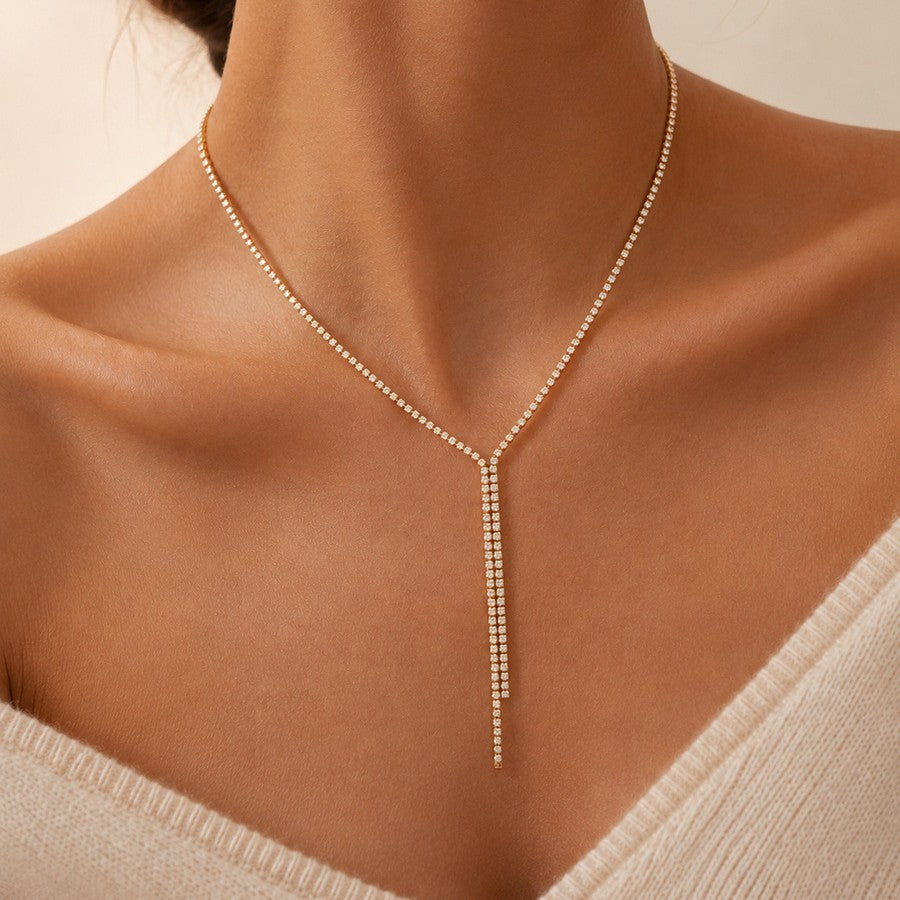 Sparkling Rhinestone Y-Shaped Layered Necklace