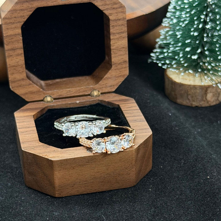 Three Stone Adjustable Ring 14K Gold Diamond Promise Band