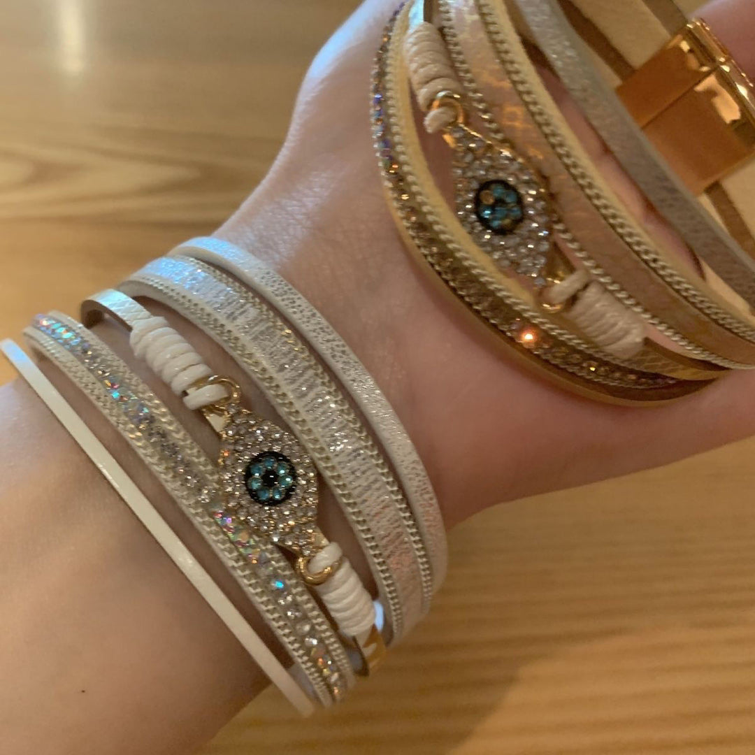 Multi-Layer Braided Crystal Bracelet for Women – Eye Charm Vintage Fashion Wrap Bangle