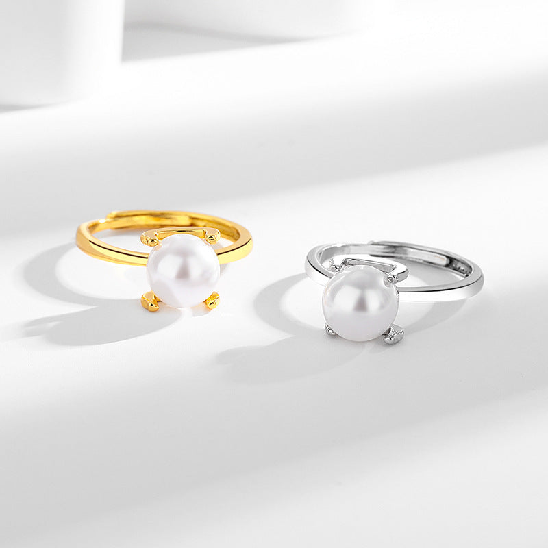 Minimalist Pearl Open Ring 14K Gold