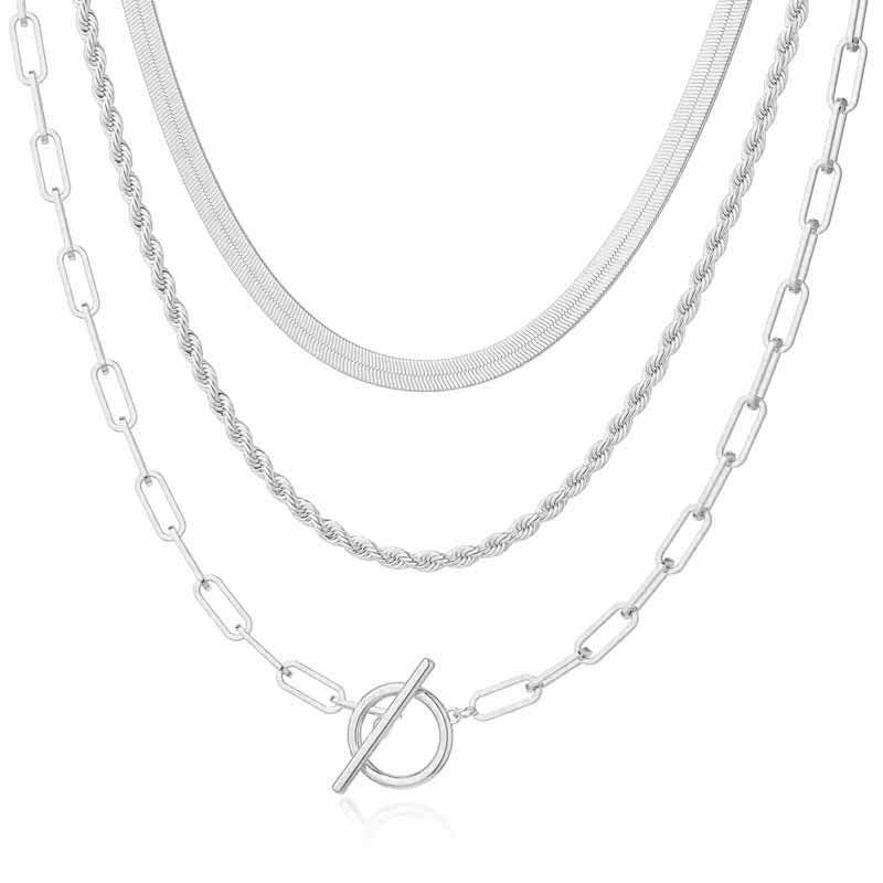 Minimalist Layered Toggle Clasp Necklace Set