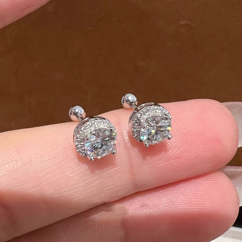 Minimalist Halo Diamond Stud Earrings S925 Silver