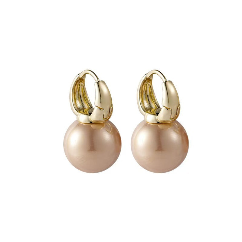 Minimalist Round Pearl Huggie Earrings Sterling Silver