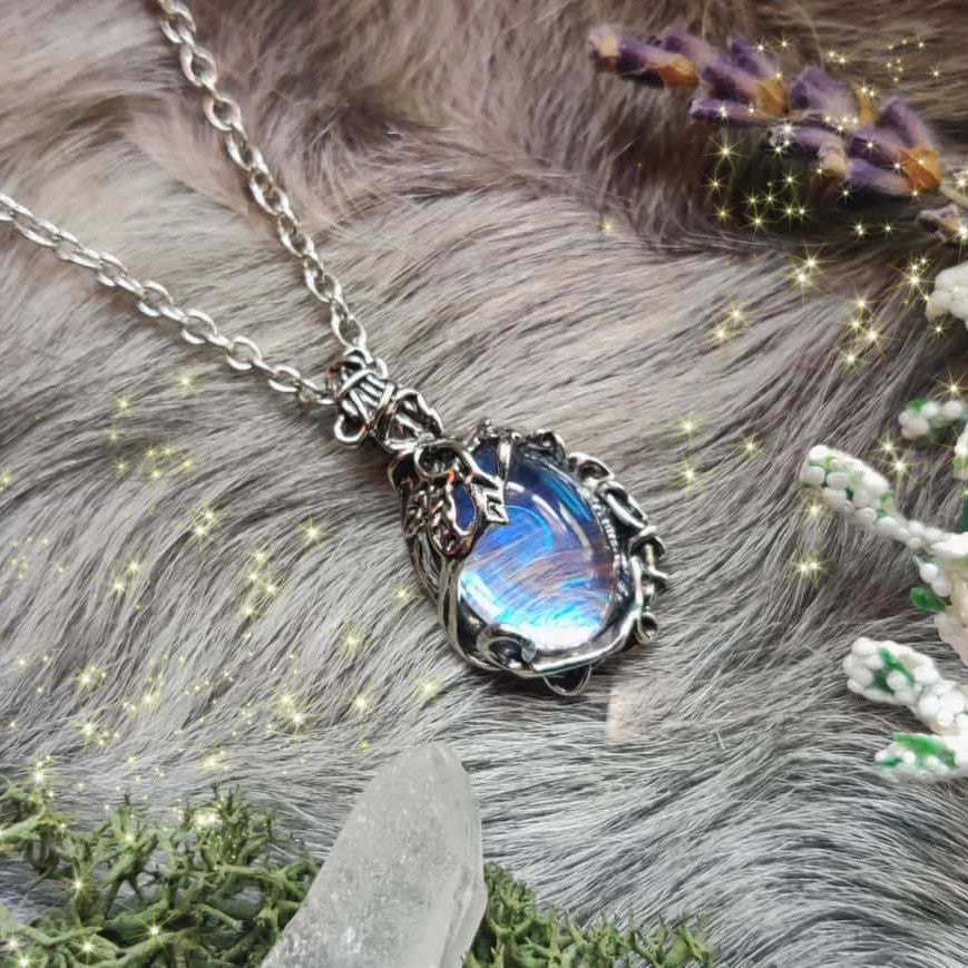 Vintage Thorn & Aurora Opal Necklace Antique Silver Gothic Witchy Choker