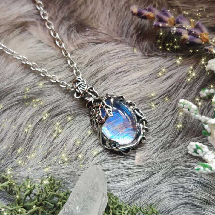 Vintage Thorn & Aurora Opal Necklace Antique Silver Gothic Witchy Choker