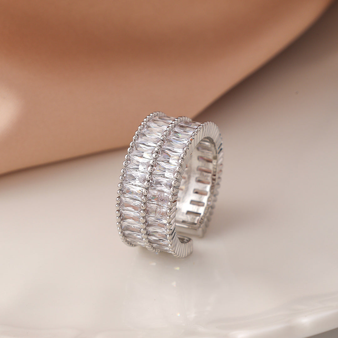 Double Row Baguette Diamond Open Statement Ring