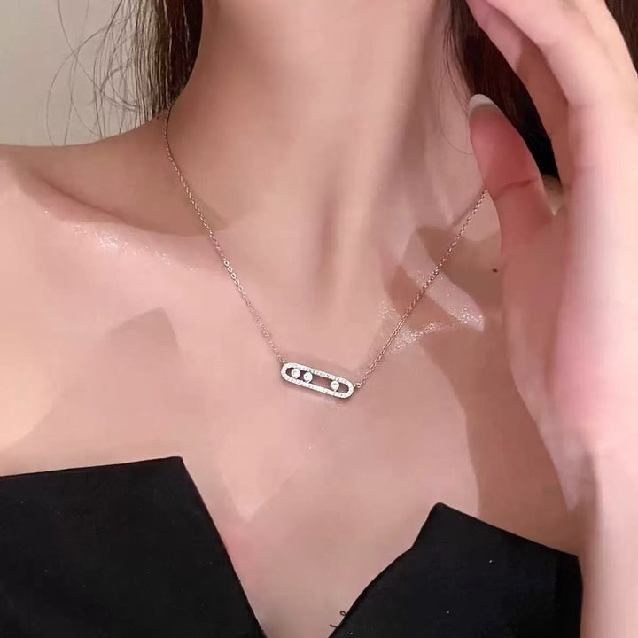Elegant Oval Slide Diamond Necklace with 925 Sterling Silver