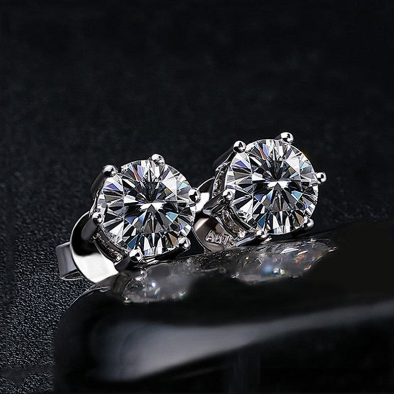 Minimalist Round-Cut Diamond Stud Earrings S925 Sterling Silver