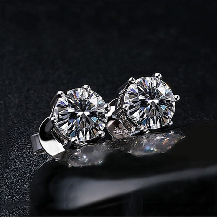 Minimalist Round-Cut Diamond Stud Earrings S925 Sterling Silver
