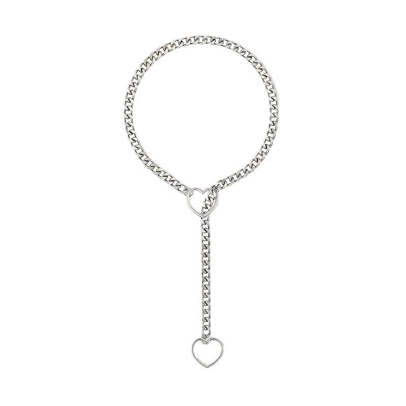 Double Heart Lariat Choker Necklace Cuban Chain Y-Shaped Jewelry for Women
