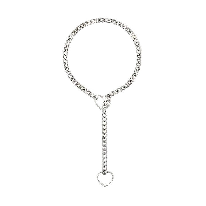 Double Heart Lariat Choker Necklace Cuban Chain Y-Shaped Jewelry for Women