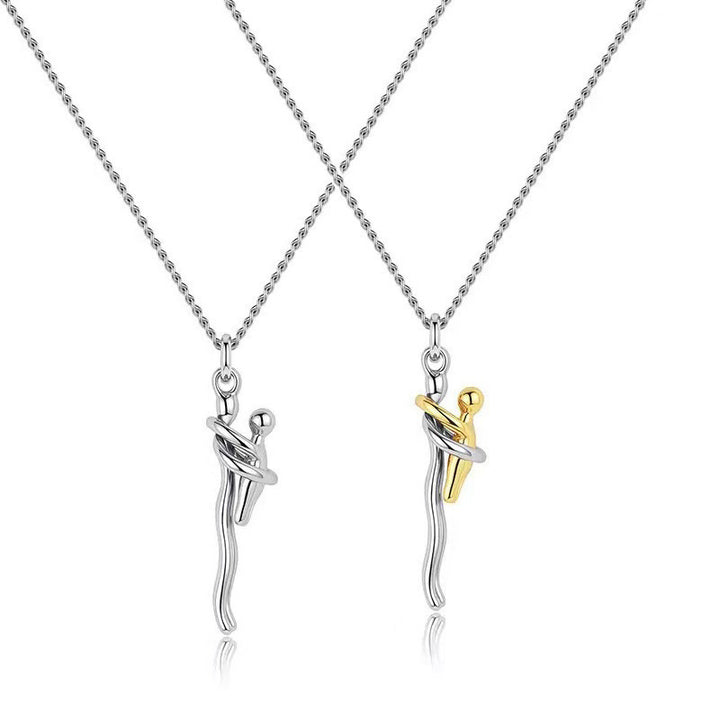 Kids Hugging Pendant Necklace Minimalist Two-Tone Design  Memorial Jewelry