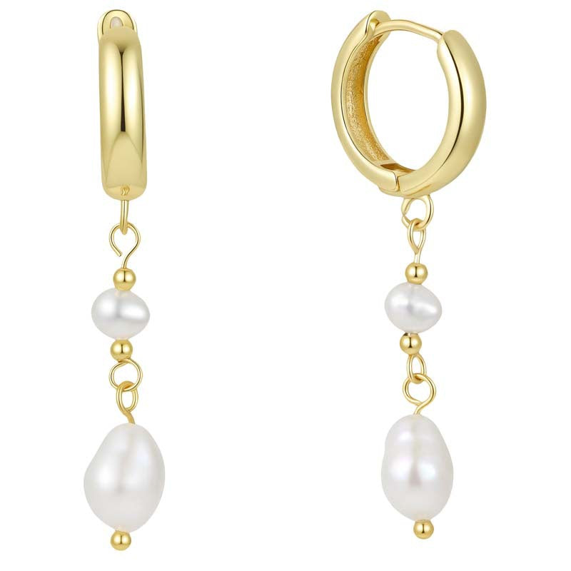 Minimalist Baroque Pearl Drop Huggie Earrings S925 Post