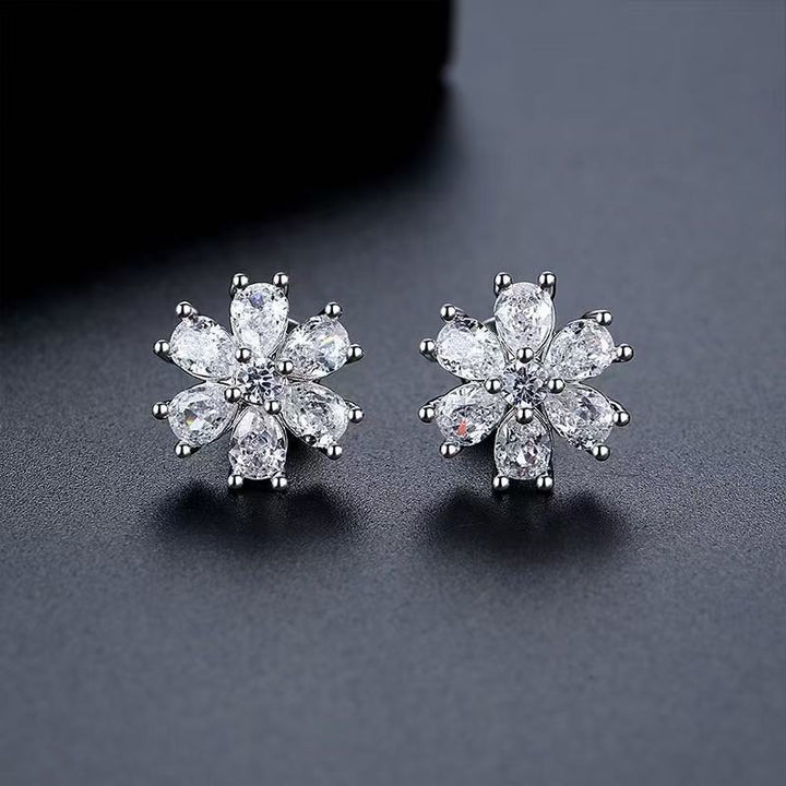 Pear Cut Diamond Flower Stud Earrings Floral Earrings for Women
