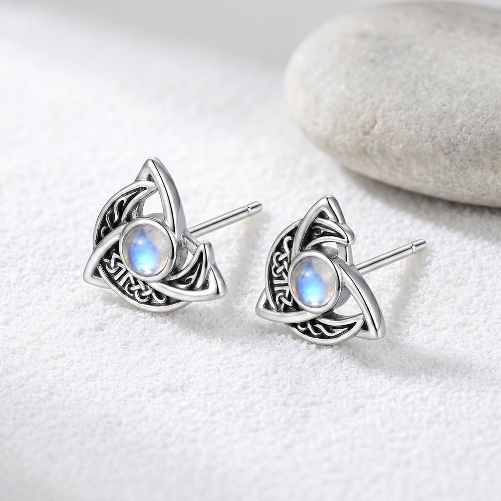 Vintage Celestial Sunburst Moonstone Stud Earrings