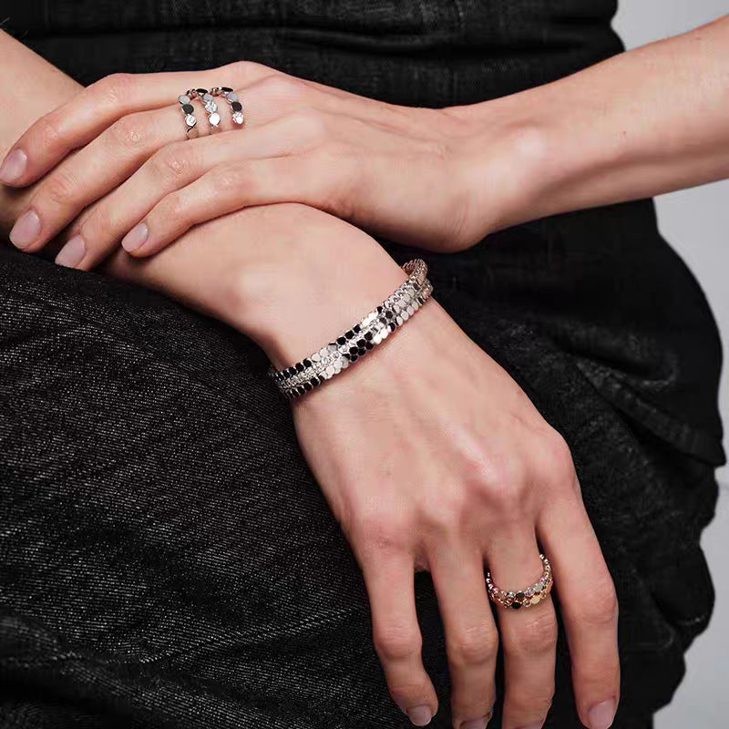 Minimalist Beaded Open Bangle Bracelet Rhinestone Luxury Chain Cuff Fashion Jewelry