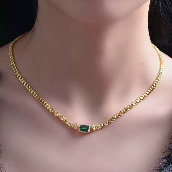 Emerald-Cut Halo Cuban Link Choker (Luxury Bold Statement Style)