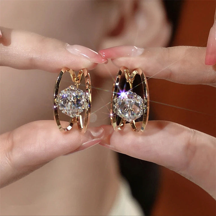 S925 Sterling Silver Double Layer Hoop Diamond Drop Earrings