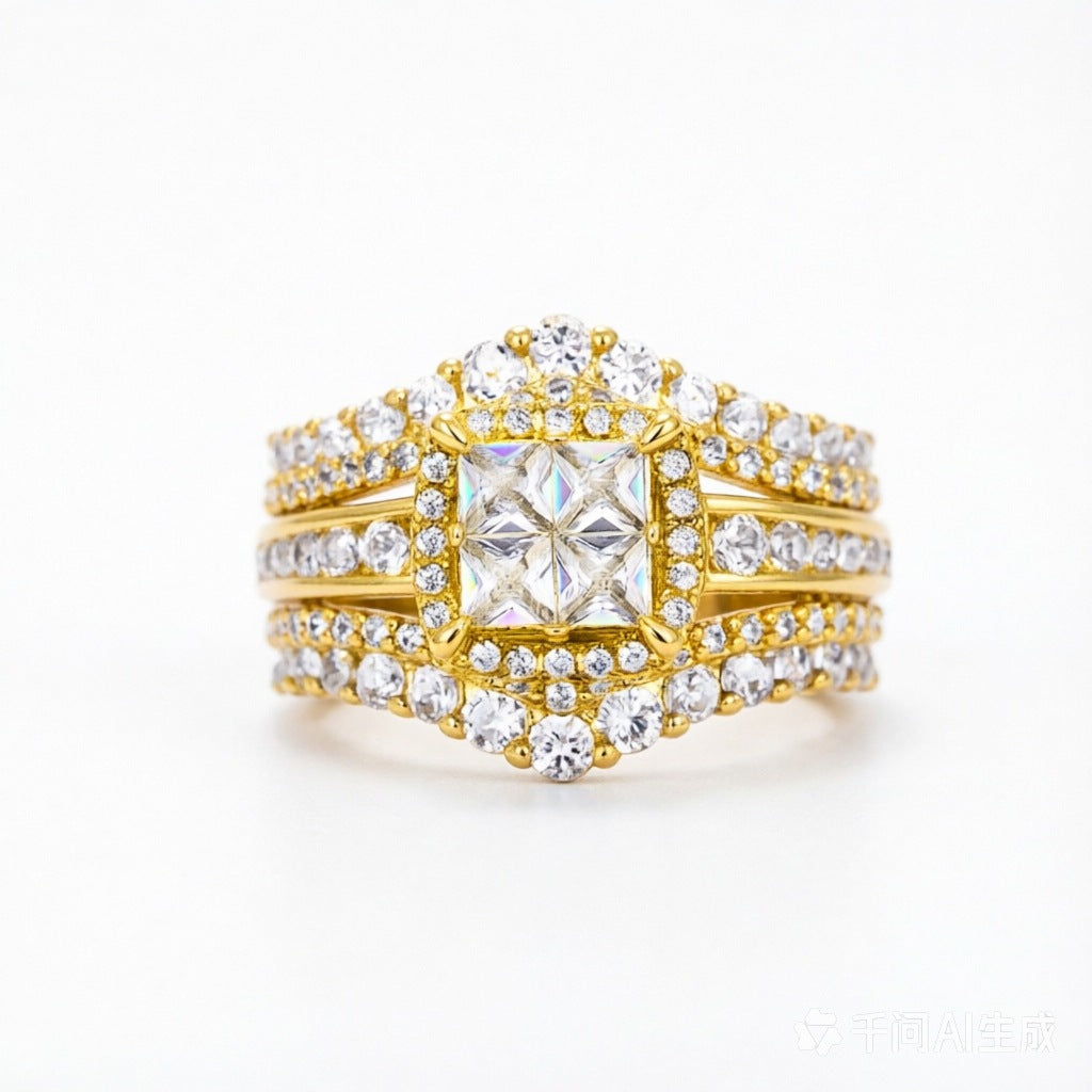 Multi-Row Halo Princess Cut Diamond Ring