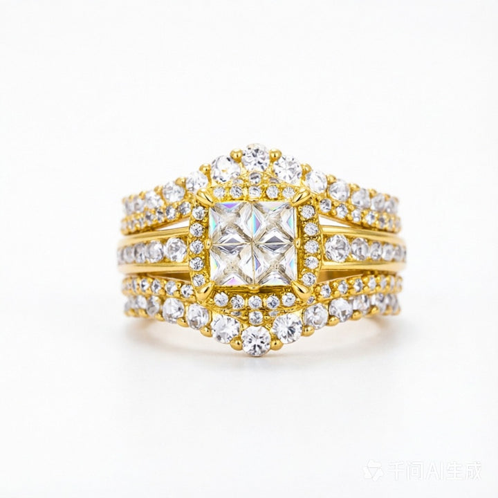 Multi-Row Halo Princess Cut Diamond Ring