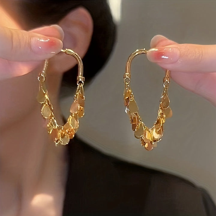 U-Shaped Sequins Tassel Drop Hoop Earrings Luxury Women Jewelry