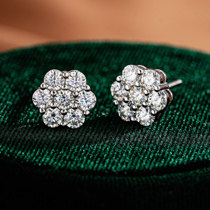 Minimalist Flower Cluster Diamond Stud Earrings S925 Sterling Silver Post Jewelry