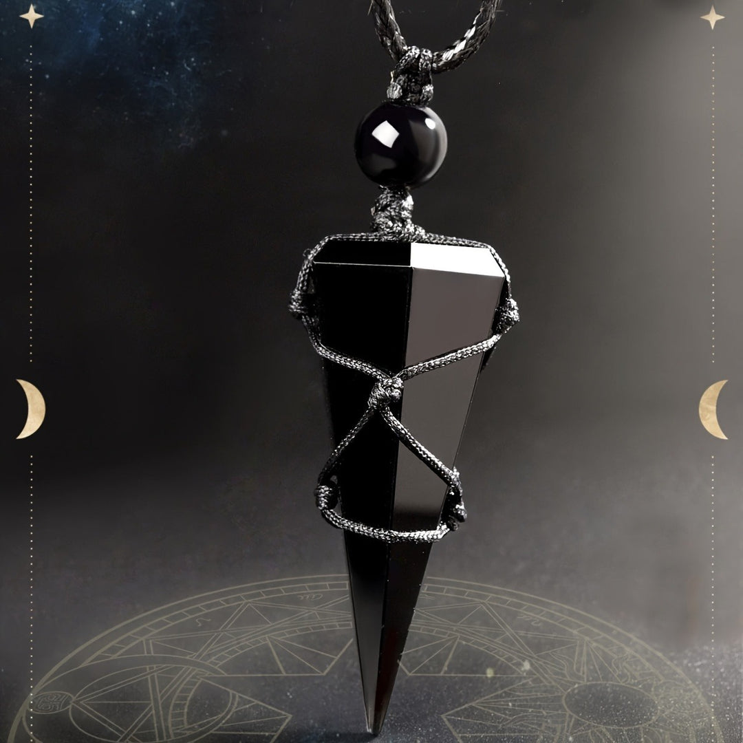 Obsidian Pendulum Pendant Necklace Black Crystal Protection Jewelry with Adjustable Cord