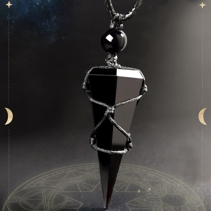 Obsidian Pendulum Pendant Necklace Black Crystal Protection Jewelry with Adjustable Cord