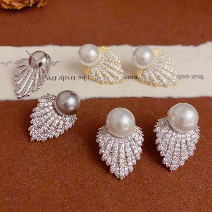 Luxury Pearl and Diamond Angel Wing Stud Earrings