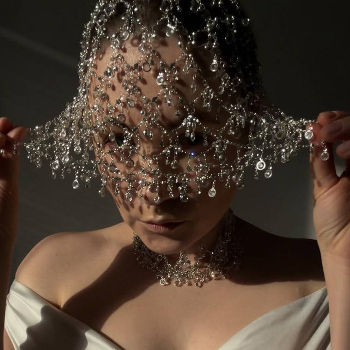 Crystal Mesh Head Chain S925 Sterling Silver Bridal Hair Accessory