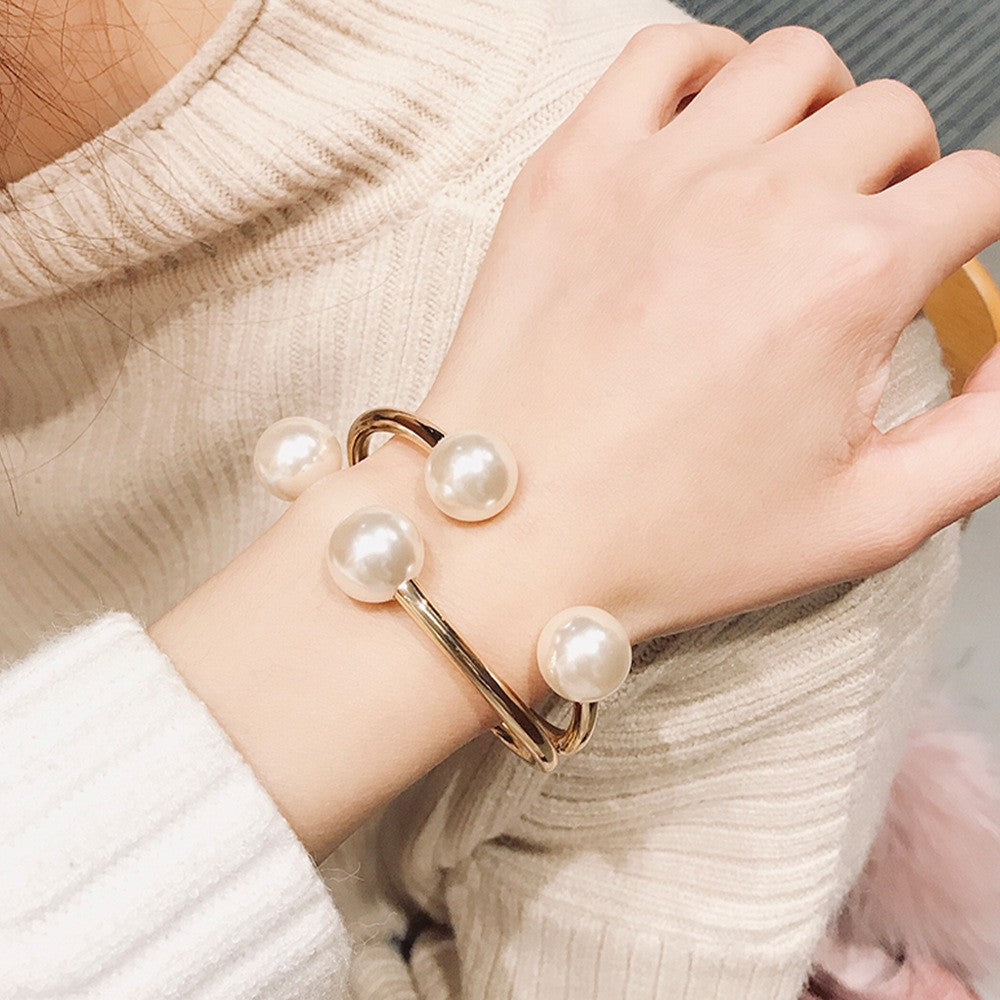 Luxury Pearl Open Bangle Bracelet