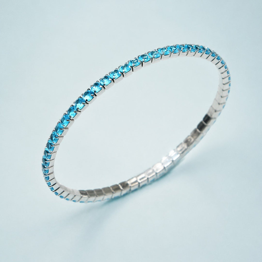 Sterling Silver Flexible Full Pave Diamond Stretch Bracelet