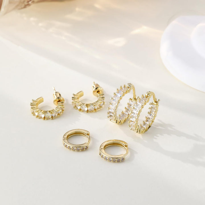 3-Piece Crystal Hoop Earring Set Titanium Steel Stackable Huggie Earrings