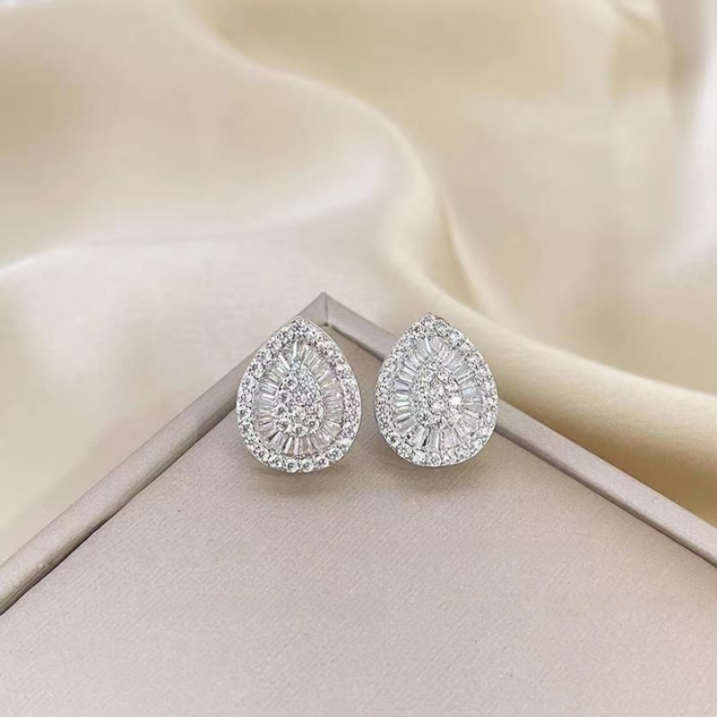 Minimalist Teardrop Diamond Stud Earrings Sterling Silver Post