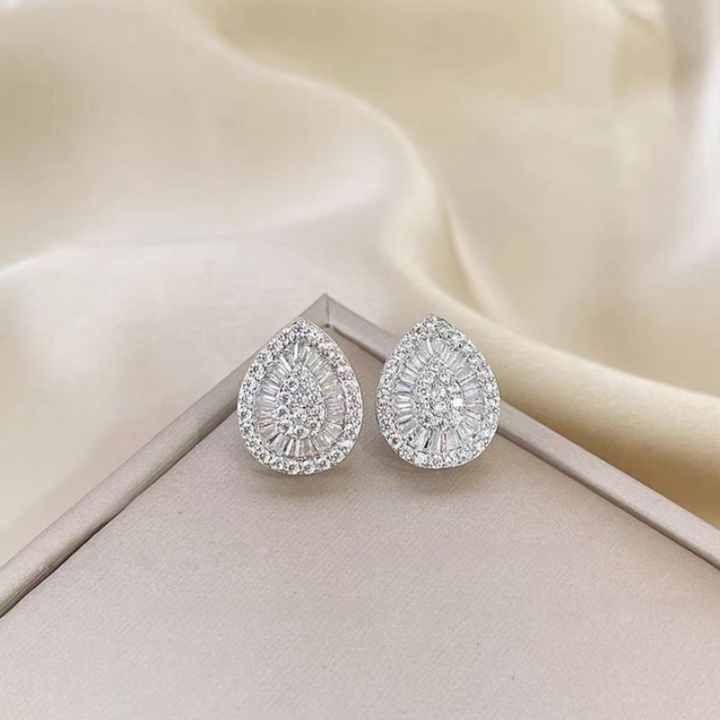 Minimalist Teardrop Diamond Stud Earrings Sterling Silver Post
