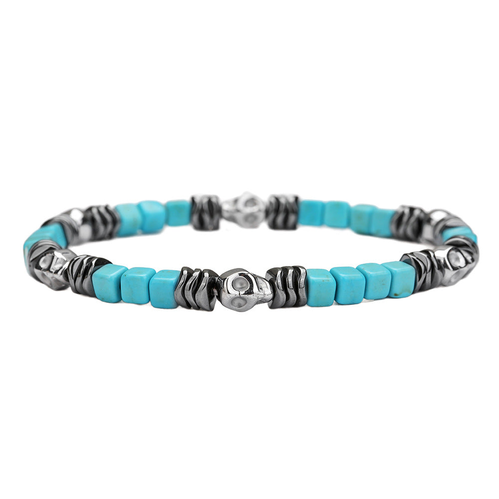 Turquoise Skull Beaded Bracelet Unisex Retro Stackable Fashion Jewelry