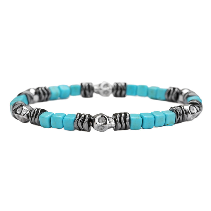 Turquoise Skull Beaded Bracelet Unisex Retro Stackable Fashion Jewelry