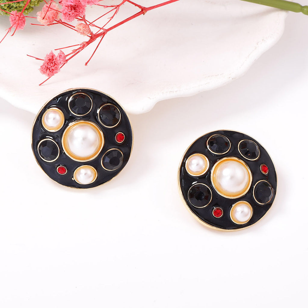 Black Gold Natural Pearl Gemstone Titanium Steel Jewelry Set