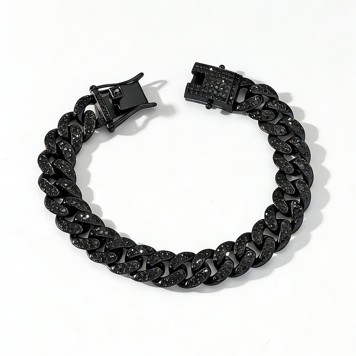 Black Iced Out Cuban Link Chain Bracelet Necklace Set Chunky Miami Curb Chain Hip Hop Statement Jewelry For Men Unisex