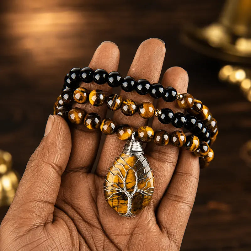 Tree Of Life Natural Gemstone Beaded Necklace Unisex Wealth Prosperity Statement Jewelry