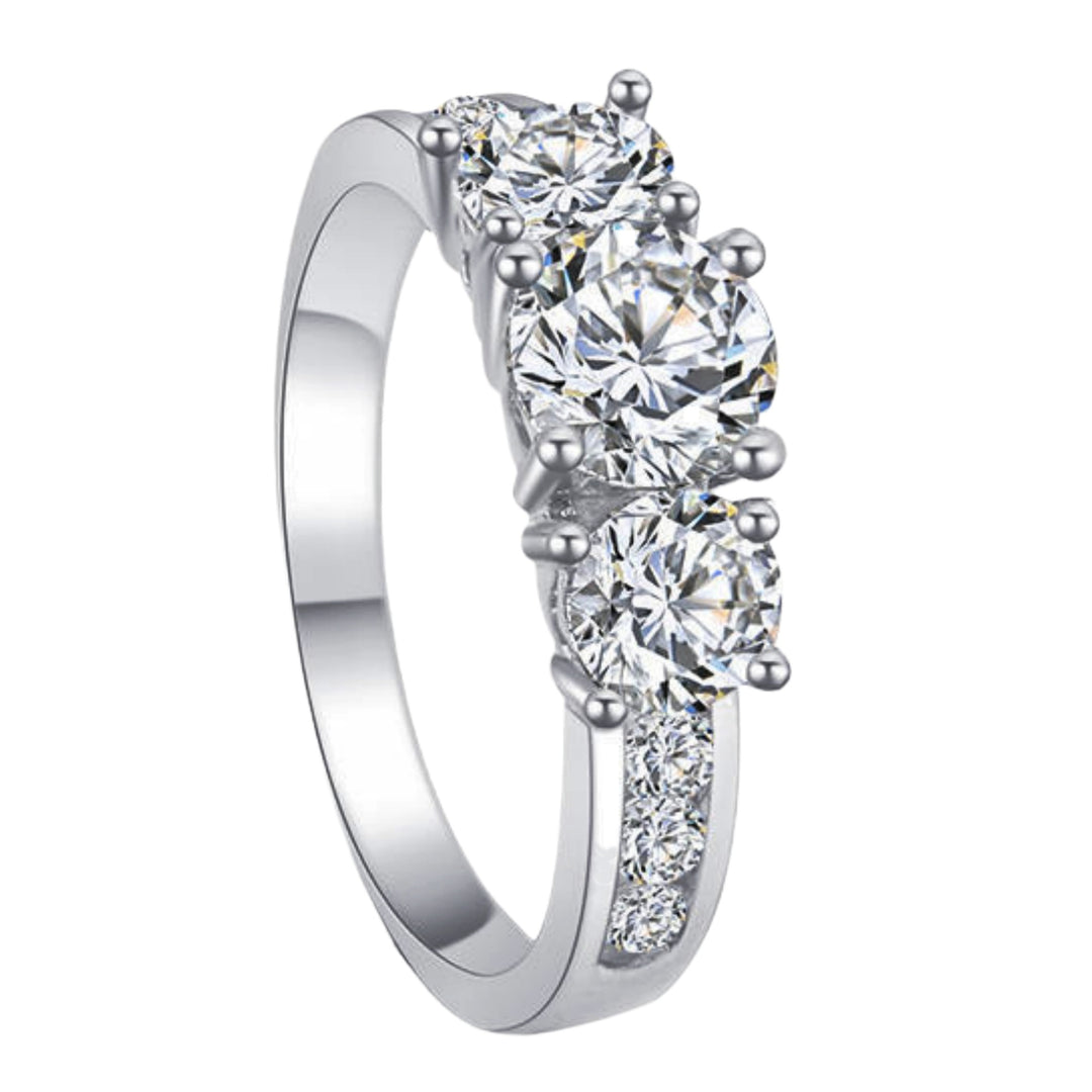 Three Stone Adjustable Ring 14K Gold Diamond Promise Band