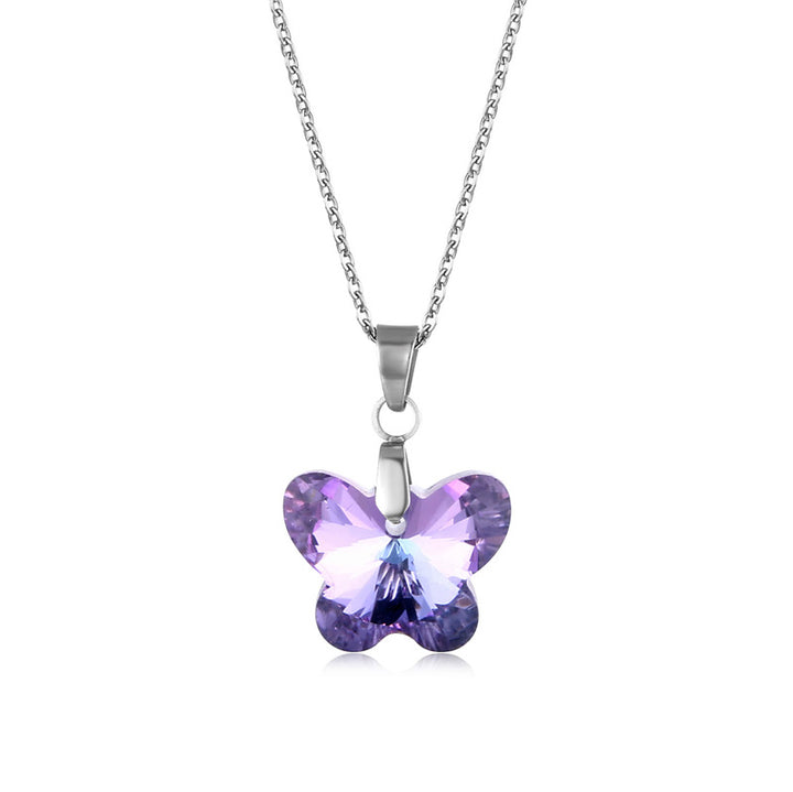 Crystal Butterfly Pendant Necklace Colorful Gemstone Jewelry for Women