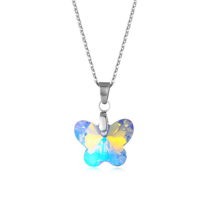 Crystal Butterfly Pendant Necklace Colorful Gemstone Jewelry for Women