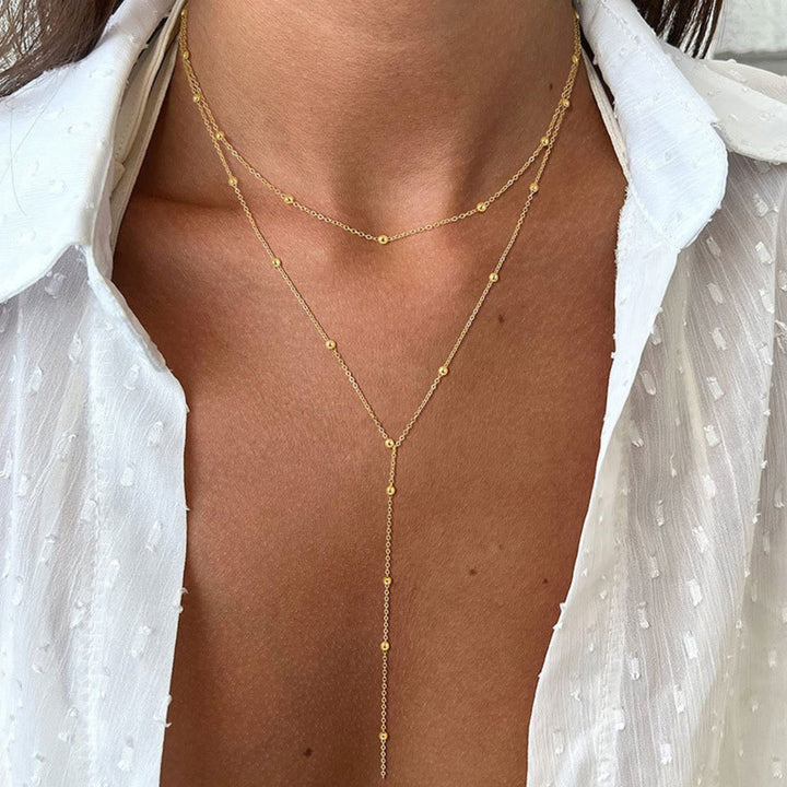 Multi-layer Beaded Y Drop Clavicle Chain