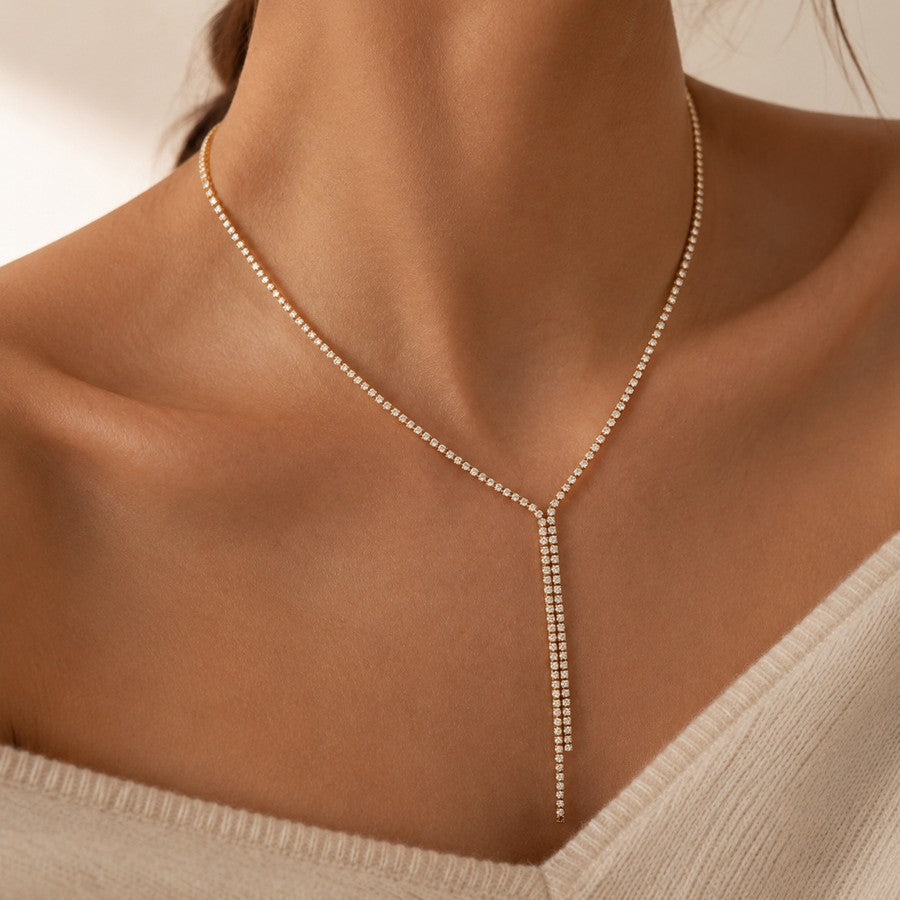 Sparkling Rhinestone Y-Shaped Layered Necklace