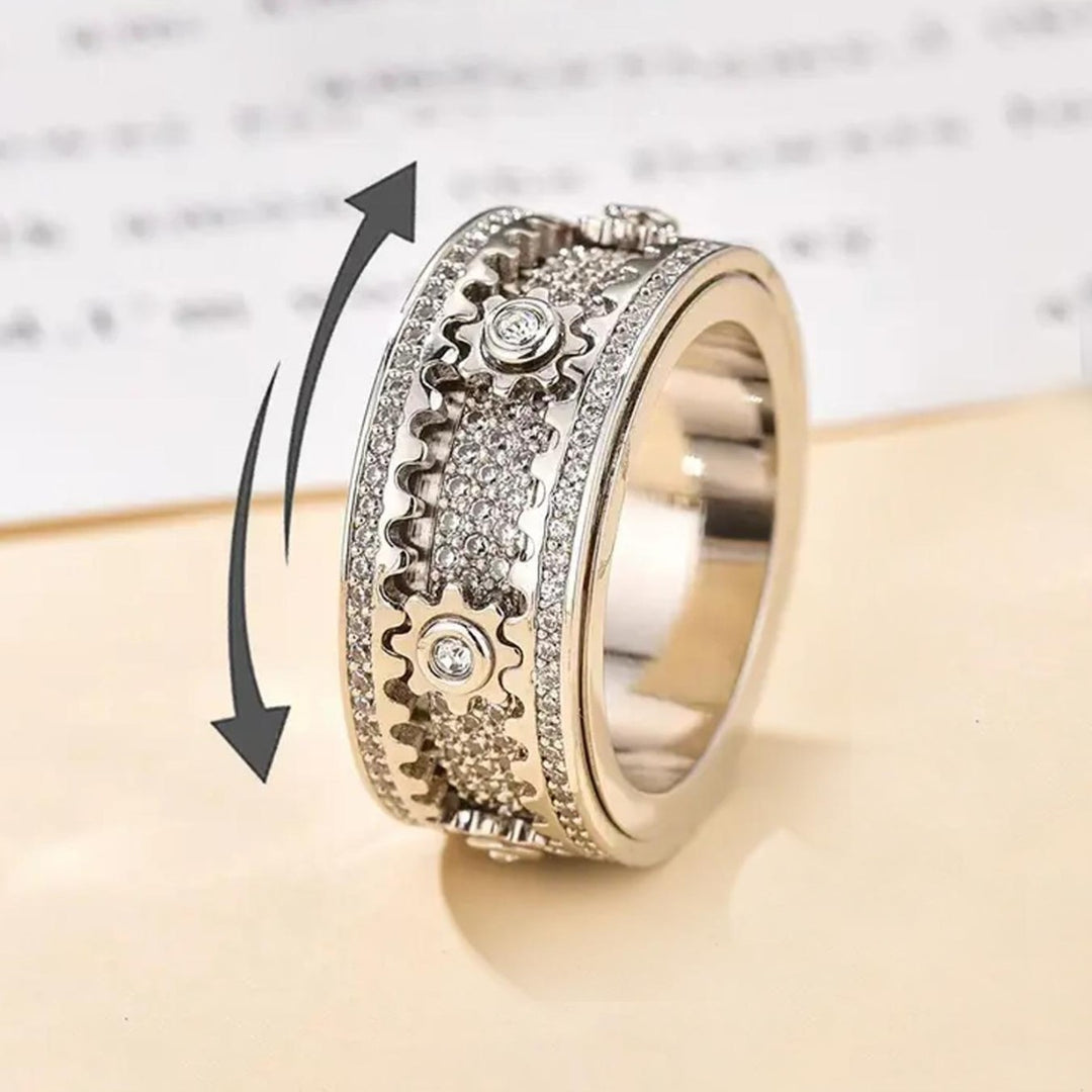 Rotatable Gear Diamond Ring Mechanical Fidget Anxiety Relief Band for Men Women